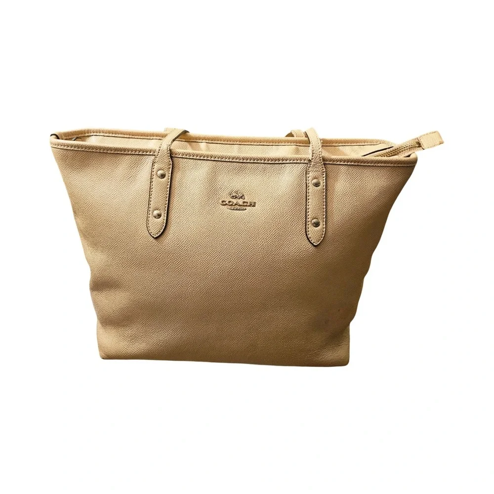 Coach City Zip Tote Beige Crossgrain‎ Leather Shoulder Bag F57522